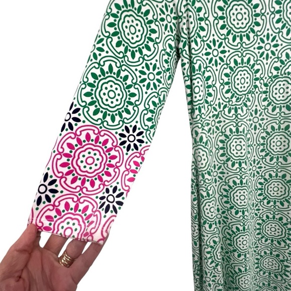 Boden Green & White Medallion Print V Neck Jersey Knit Tunic Mini Dress Womens 8 - Picture 5 of 10